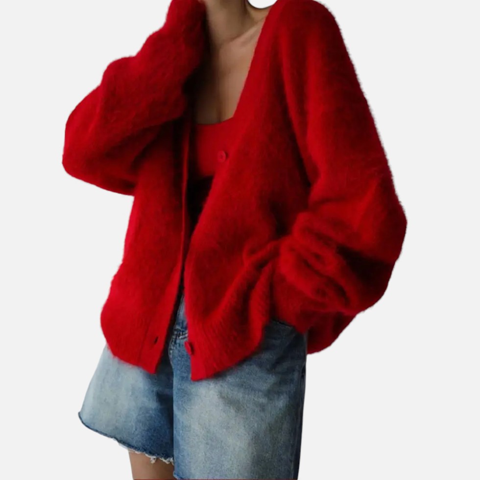 Damen Kaschmir Strickjacke Oversize – Winter Cardigan mit V-Ausschnitt