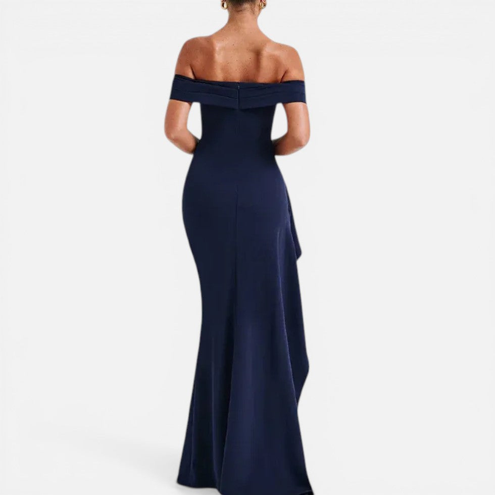 Damen Maxikleid schulterfrei mit Schlitz und taillierter Passform