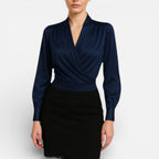 Damen Bluse Langarm V Ausschnitt Wickeloptik
