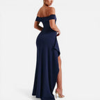Damen Maxikleid schulterfrei mit Schlitz und taillierter Passform
