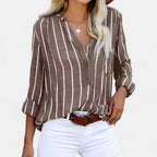 Gestreifte Bluse mit Knopfleiste und V-Ausschnitt