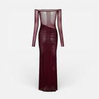 Langes Abendkleid mit Off Shoulder Schnitt und transparentem Oberteil
