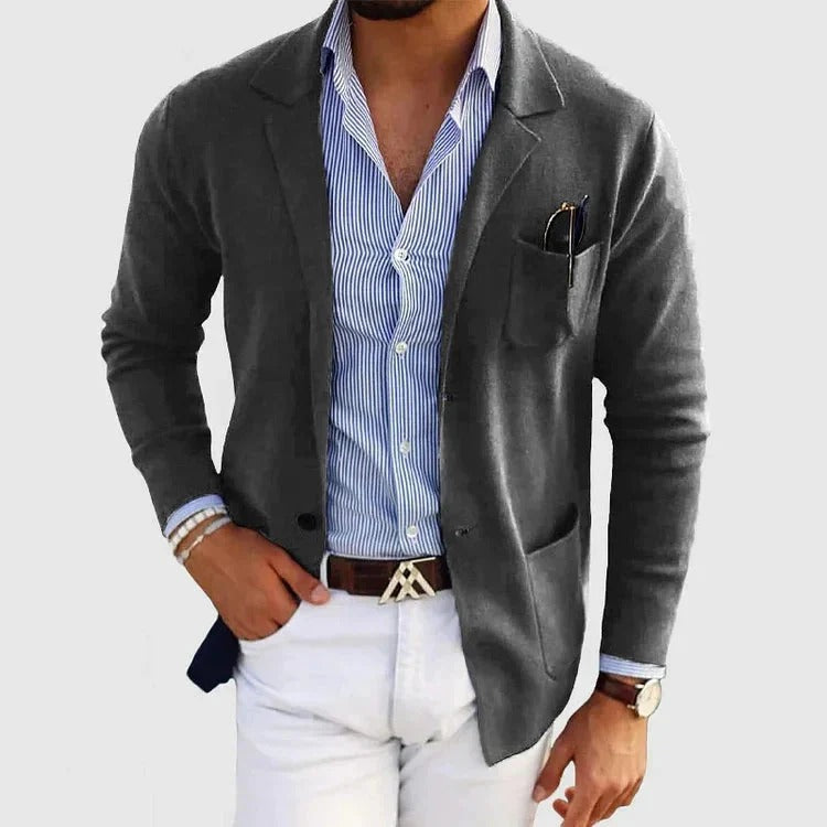 Herren Strickblazer aus Baumwolle im Old-Money-Stil – Sakko mit aufgesetzten Taschen