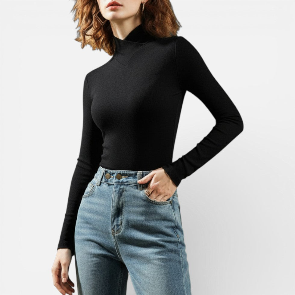 Damen Langarmshirt mit Stehkragen und schmaler Passform