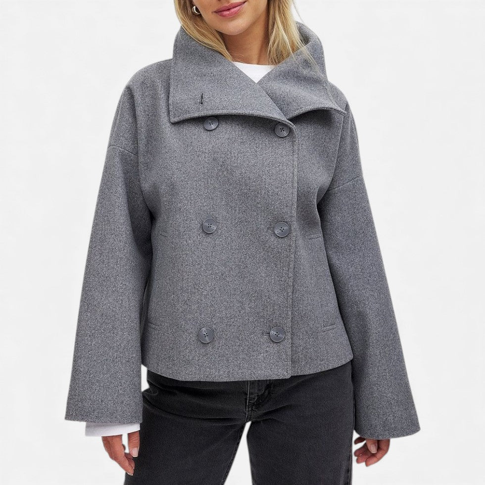 Damen Wollmix Kurzmantel mit Doppelreiher