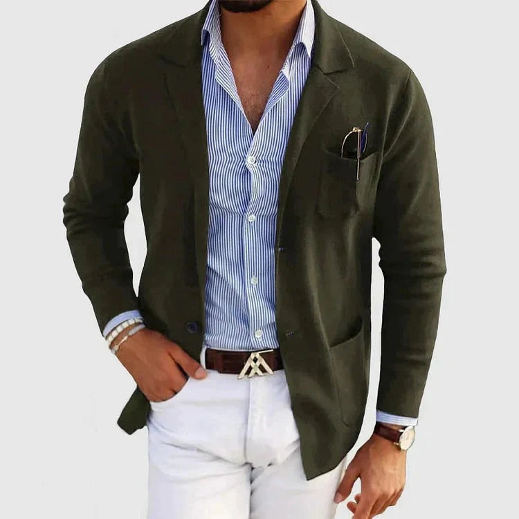 Herren Strickblazer aus Baumwolle im Old-Money-Stil – Sakko mit aufgesetzten Taschen