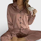 Damen Pyjama Set mit Knopfleiste und Langarm Oberteil