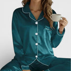 Damen Pyjama Set mit Knopfleiste und Langarm Oberteil