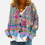 Damen Strickjacke mit Blumenmuster und Knöpfen