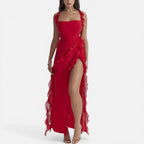 Maxikleid mit Rüschen und Beinschlitz