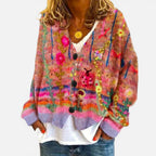 Damen Strickjacke mit Blumenmuster und Knöpfen