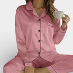 Damen Pyjama Set mit Knopfleiste und Langarm Oberteil