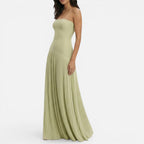 Damen Maxikleid trägerlos mit Plisseerock