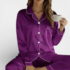 Damen Pyjama Set mit Knopfleiste und Langarm Oberteil