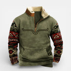 Herren Fleece Pullover mit Reissverschluss und gemusterten Ärmeln