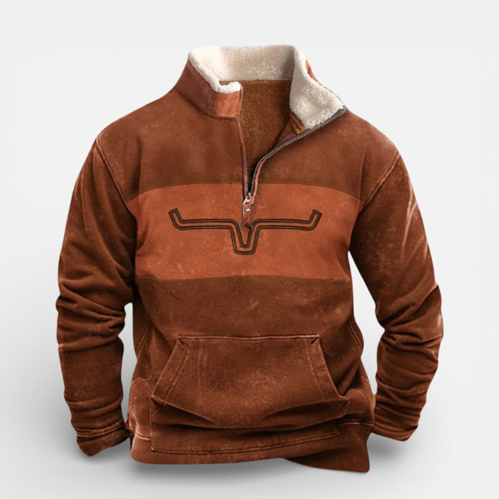 Herren Fleece Pullover mit Reissverschluss und gemusterten Ärmeln