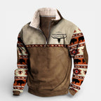 Herren Fleece Pullover mit Reissverschluss und gemusterten Ärmeln