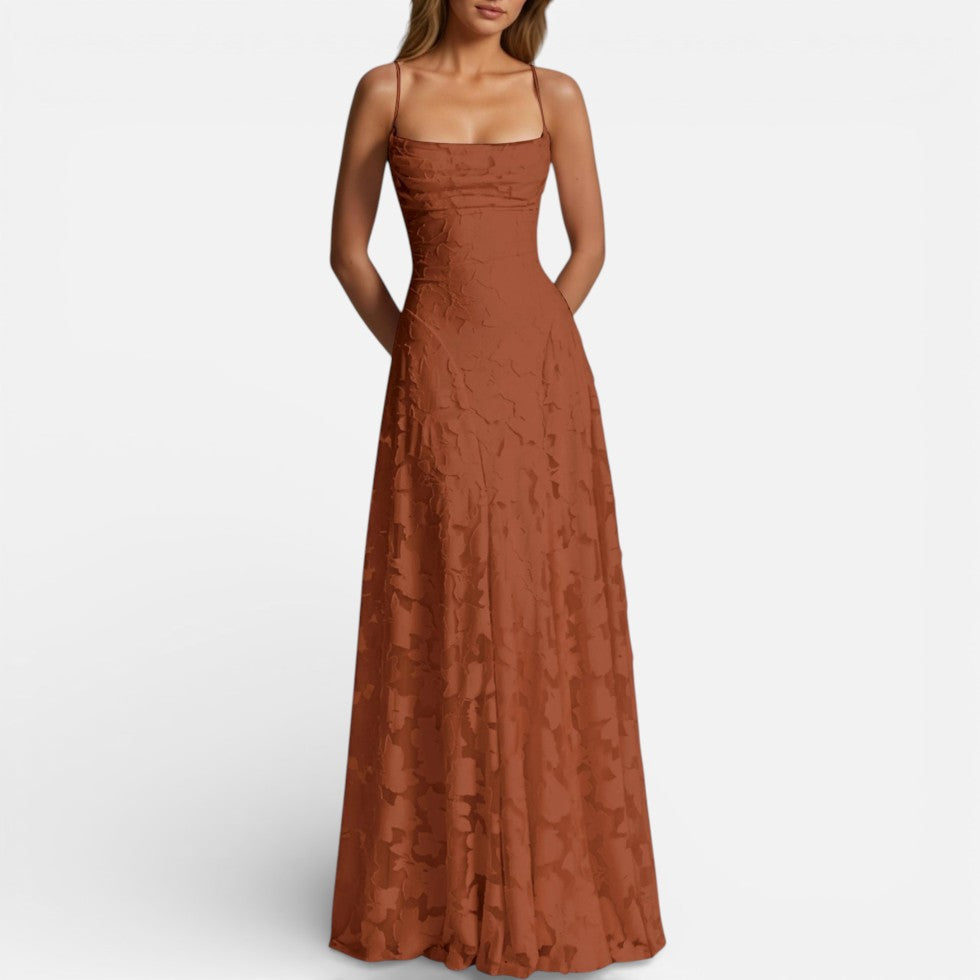 Damen Maxikleid mit Spaghettiträgern und ausgestelltem Rock
