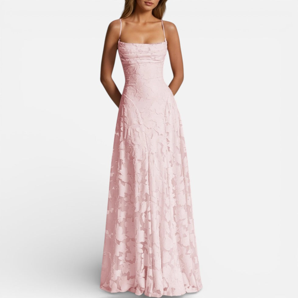 Damen Maxikleid mit Spaghettiträgern und ausgestelltem Rock