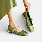 Orthopädische Damen Ballerinas mit Knöchelriemen und Absatz