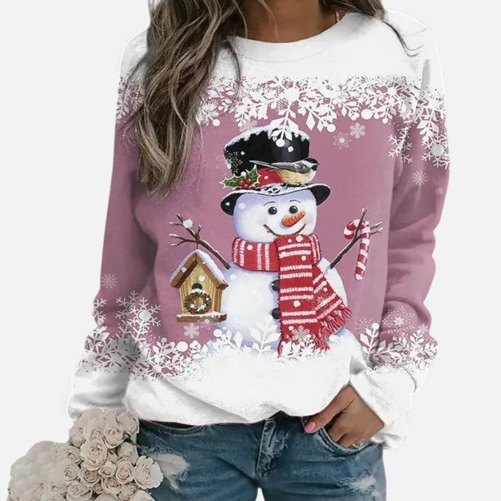 Weihnachtspullover Damen mit Winterlichem Schneemannmotiv