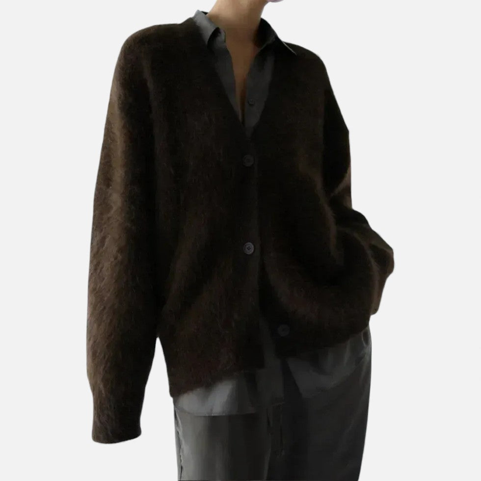 Damen Kaschmir Strickjacke Oversize – Winter Cardigan mit V-Ausschnitt