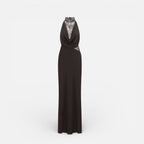 Langes Abendkleid mit Spitzenoberteil und Neckholderkragen