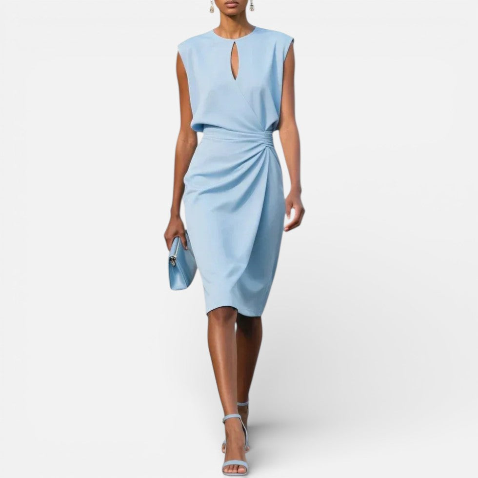 Damen Midikleid mit Drapierung und ärmellosem Design