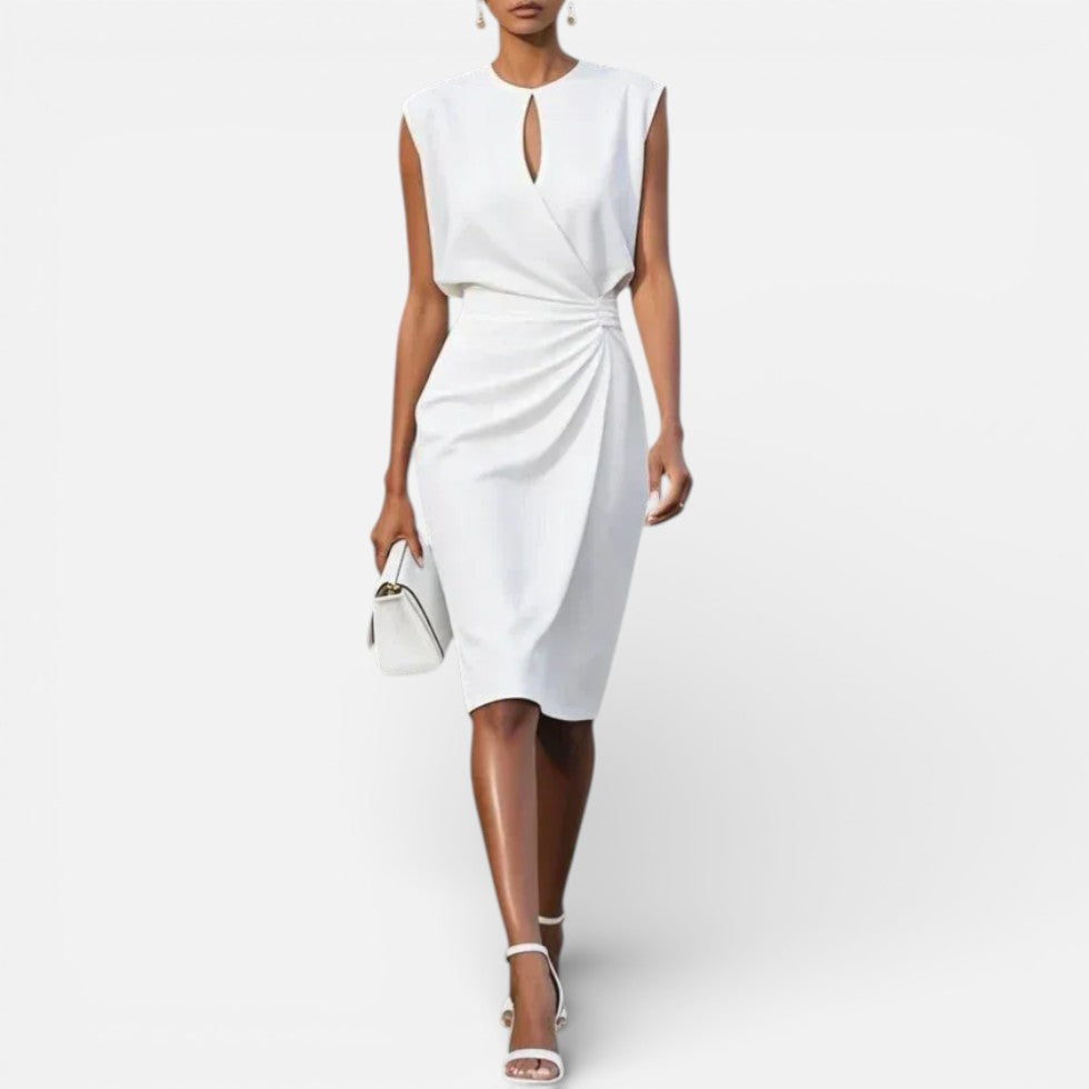 Damen Midikleid mit Drapierung und ärmellosem Design