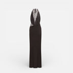 Langes Abendkleid mit Spitzenoberteil und Neckholderkragen