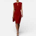 Damen Midikleid mit Drapierung und ärmellosem Design