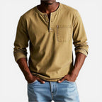 Herren Langarmshirt mit Knopfleiste und Brusttasche