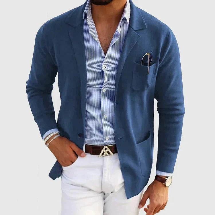 Herren Strickblazer aus Baumwolle im Old-Money-Stil – Sakko mit aufgesetzten Taschen