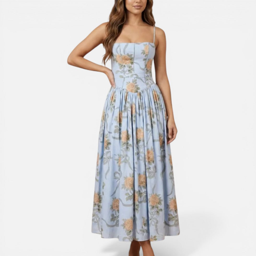 Floral Midikleid für Hochzeitsgäste mit Trägern