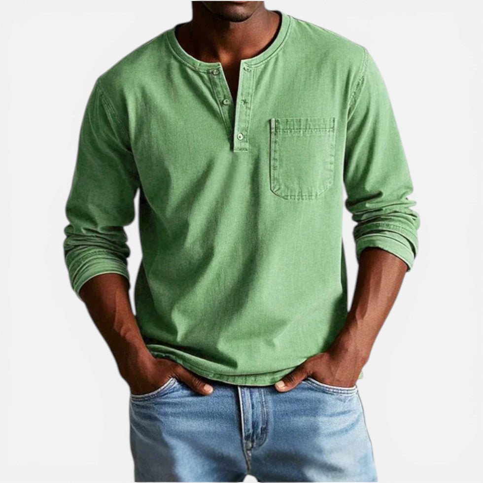 Herren Langarmshirt mit Knopfleiste und Brusttasche