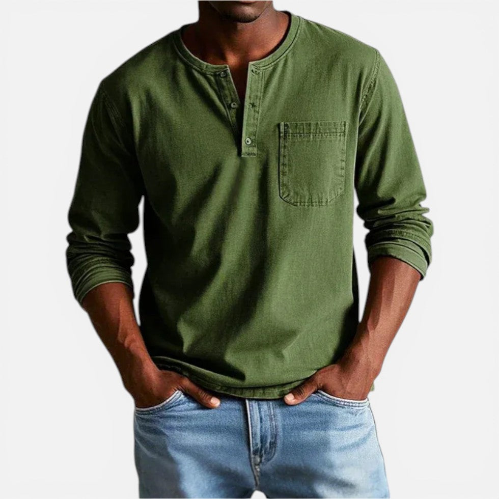 Herren Langarmshirt mit Knopfleiste und Brusttasche