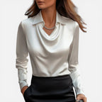 Damen Bluse mit Wasserfall Ausschnitt und langen Ärmeln