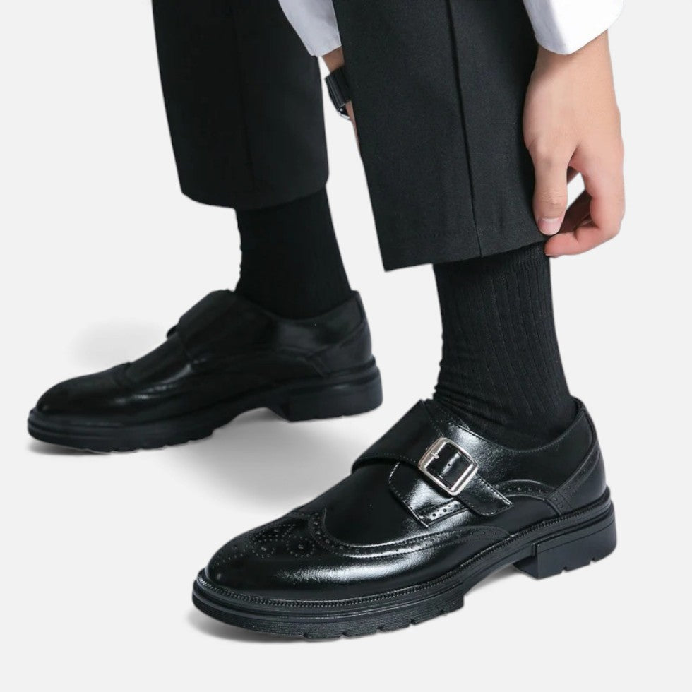 Herren Monkstrap Lederschuhe mit Brogue Detail
