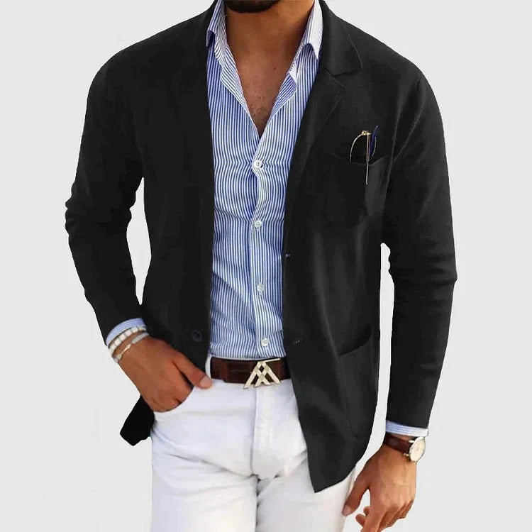 Herren Strickblazer aus Baumwolle im Old-Money-Stil – Sakko mit aufgesetzten Taschen