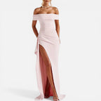 Damen Maxikleid schulterfrei mit Schlitz und taillierter Passform