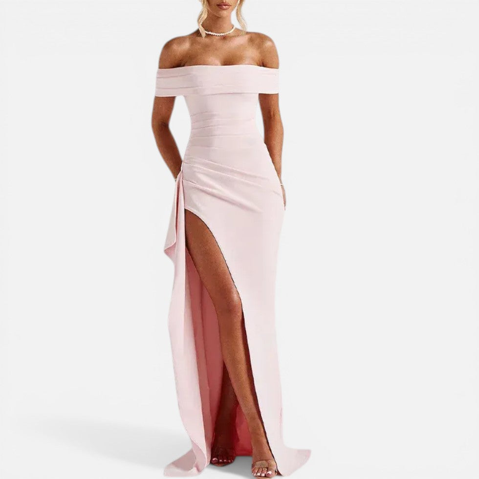Damen Maxikleid schulterfrei mit Schlitz und taillierter Passform