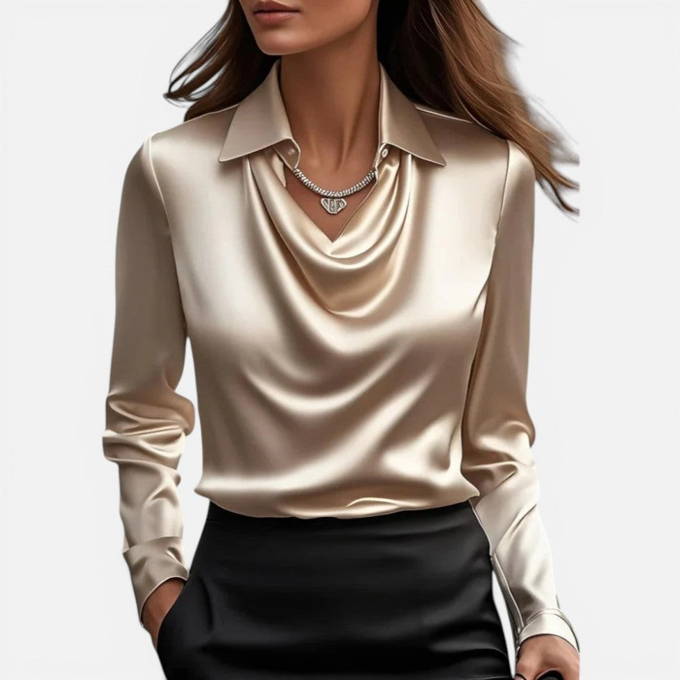 Damen Bluse mit Wasserfall Ausschnitt und langen Ärmeln