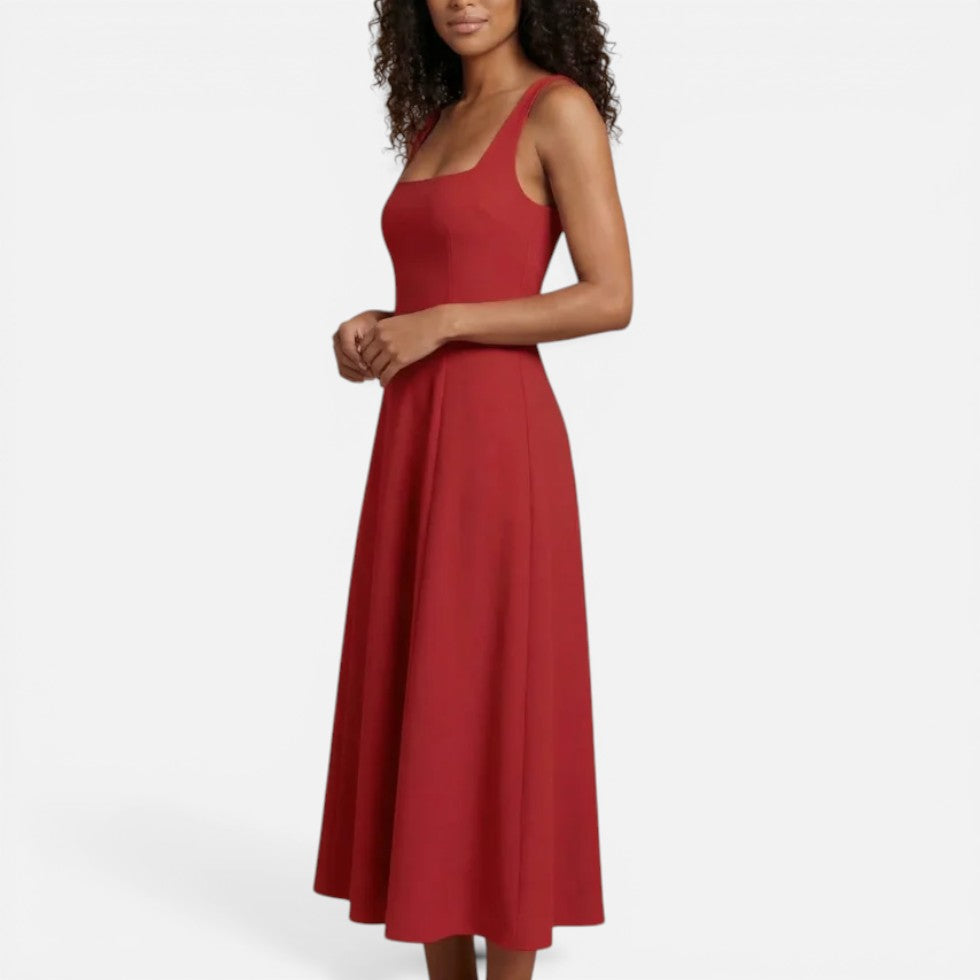 Midikleid für Hochzeitsgäste mit eckigem Ausschnitt und Trägern