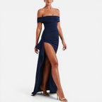 Damen Maxikleid schulterfrei mit Schlitz und taillierter Passform