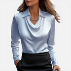 Damen Bluse mit Wasserfall Ausschnitt und langen Ärmeln