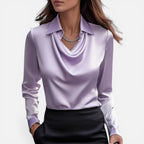 Damen Bluse mit Wasserfall Ausschnitt und langen Ärmeln