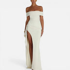 Damen Maxikleid schulterfrei mit Schlitz und taillierter Passform