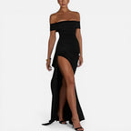 Damen Maxikleid schulterfrei mit Schlitz und taillierter Passform