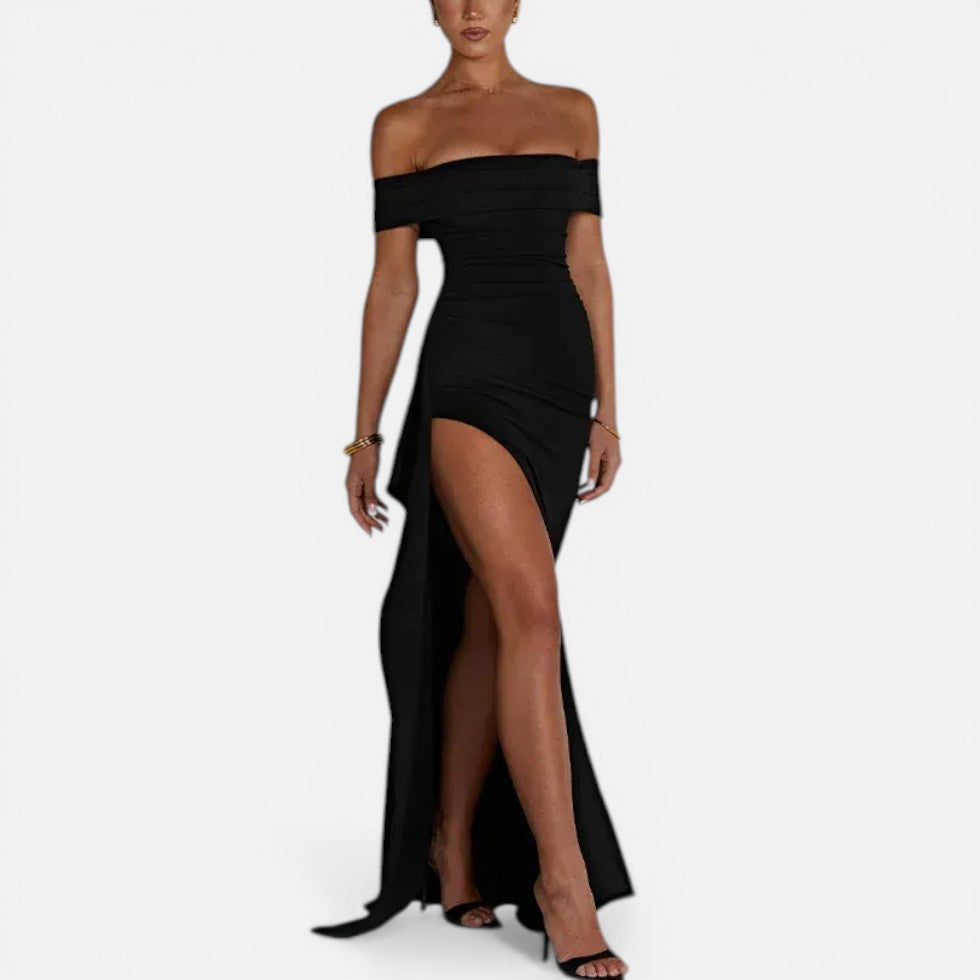 Damen Maxikleid schulterfrei mit Schlitz und taillierter Passform