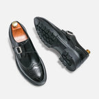Herren Monkstrap Lederschuhe mit Brogue Detail